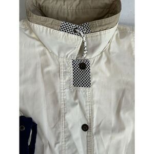 OutBrook Women's Large Vintage Navy Cream Tan Softshell‎ Lined Button Up Jacket